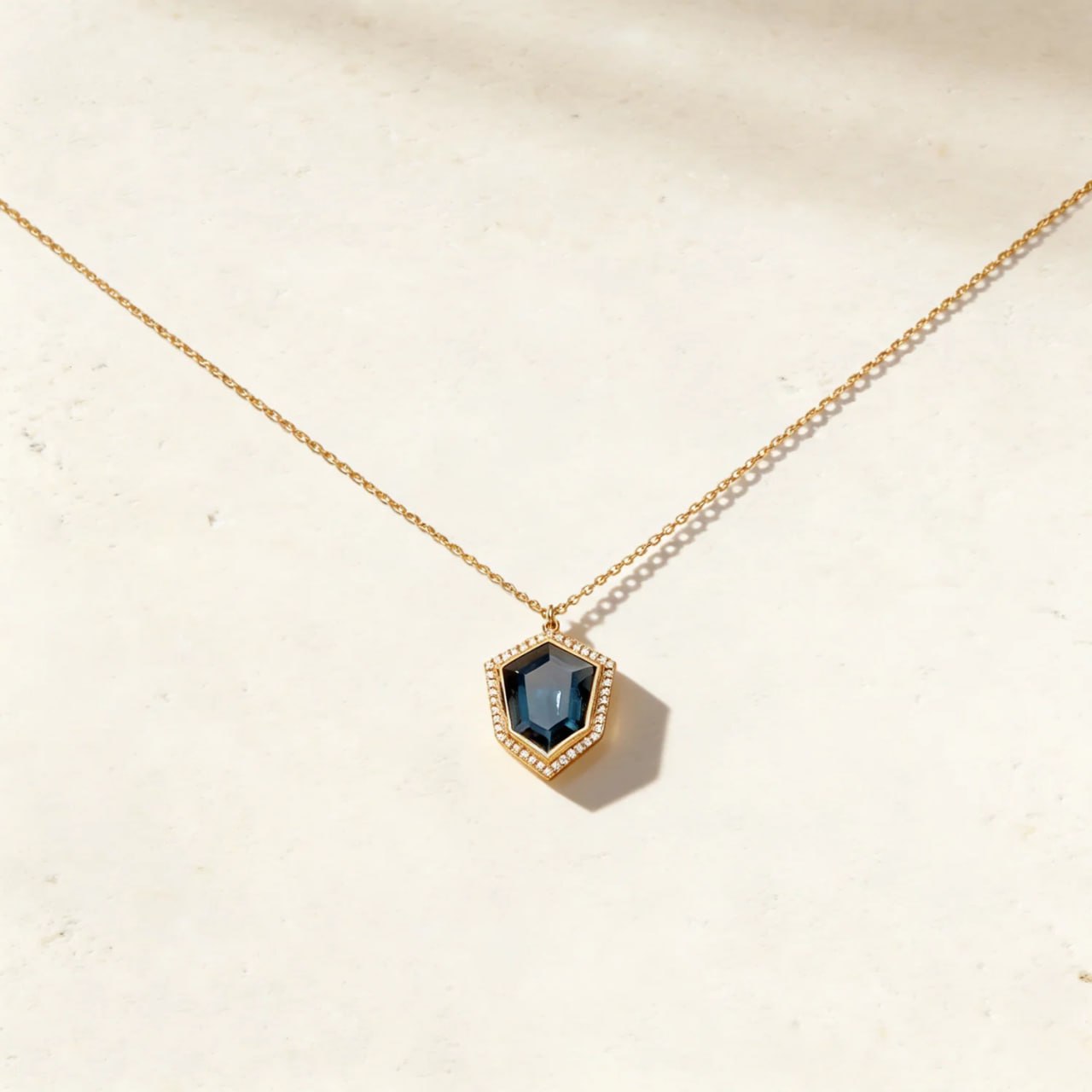 Blue Rosette Diamond Necklace in 18K Yellow Gold Final Set