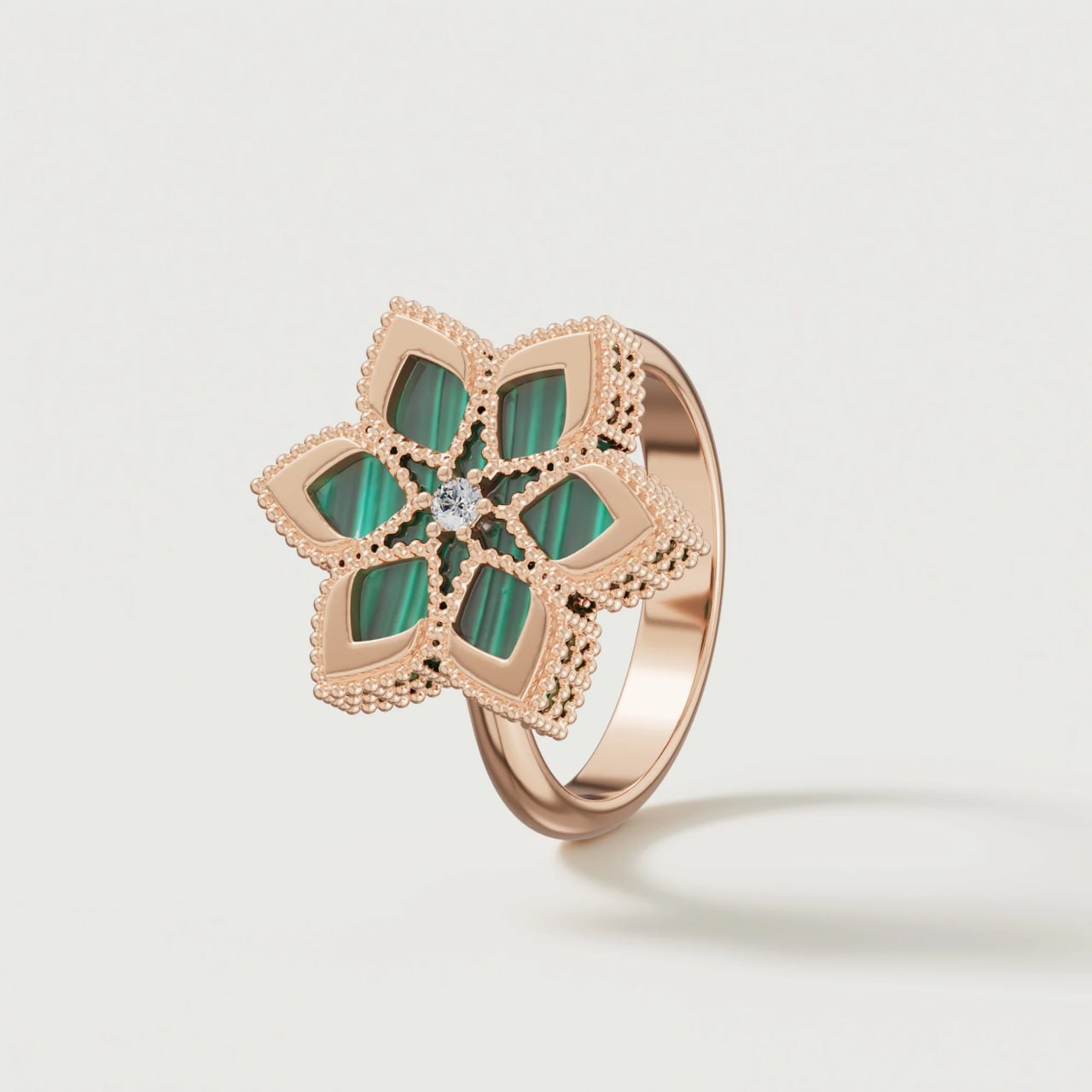 Lucky Malachite Diamond Ring in 18K Rose Gold & malachite - Entry Set