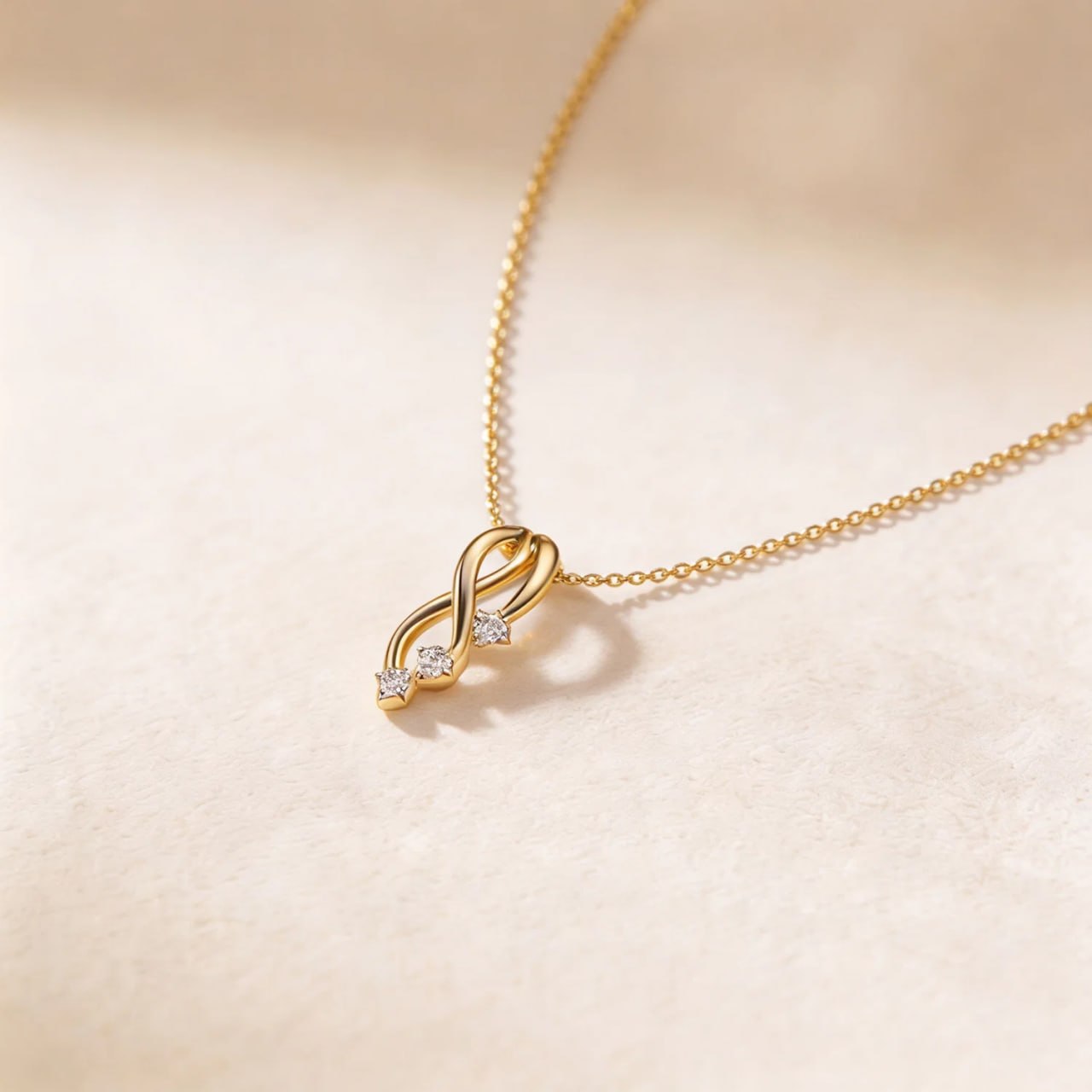 Wave Diamond Pendant-Chain in 18K Yellow Gold - Final Set